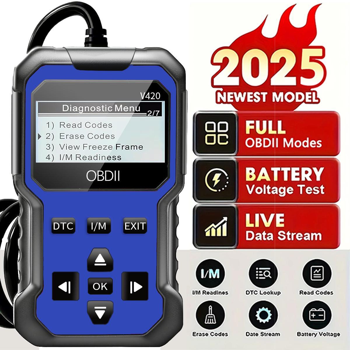 V420 Automotive OBD2 Diagnose Scanner, Ultimate Engine Fault Code Reader, All-in-One Scan Tool for Mechanics & DIYers, Vehicle Diagnostic Scanner Compatible with All OBD II Protocol Cars Since 1996, Automotive Diagnostic Tester
