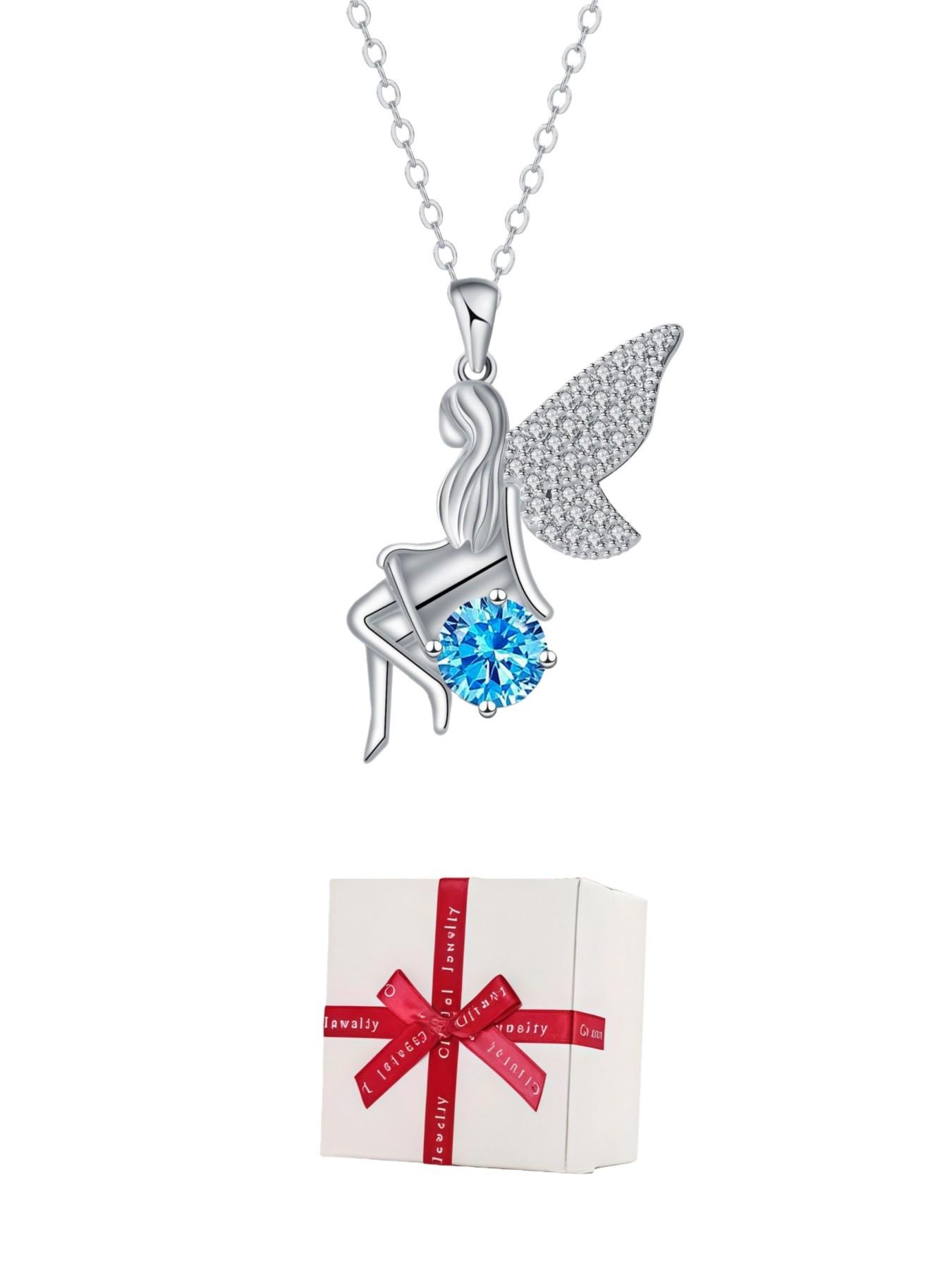 Blue Diamond Elf Wing New original niche cute elf gem necklace.Paired with a preserved rose & teddy bear jewelry gift box.Perfect mysterious gift for festivals, birthdays, Valentine's Day, Mother's Day and Christmas.