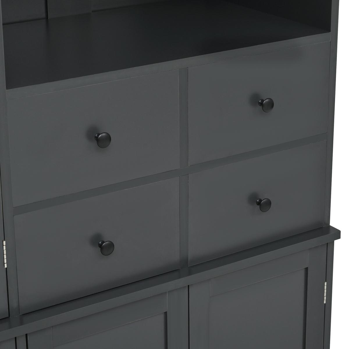 [Assembly Video Provided]  47.2x15.7x75inch Freestanding Buffet with Hutch, Tall Kitchen Pantry Cabinet with 4 Drawers, Door Shelves and Pull-out Trays for Dining room, Living Room, Gray