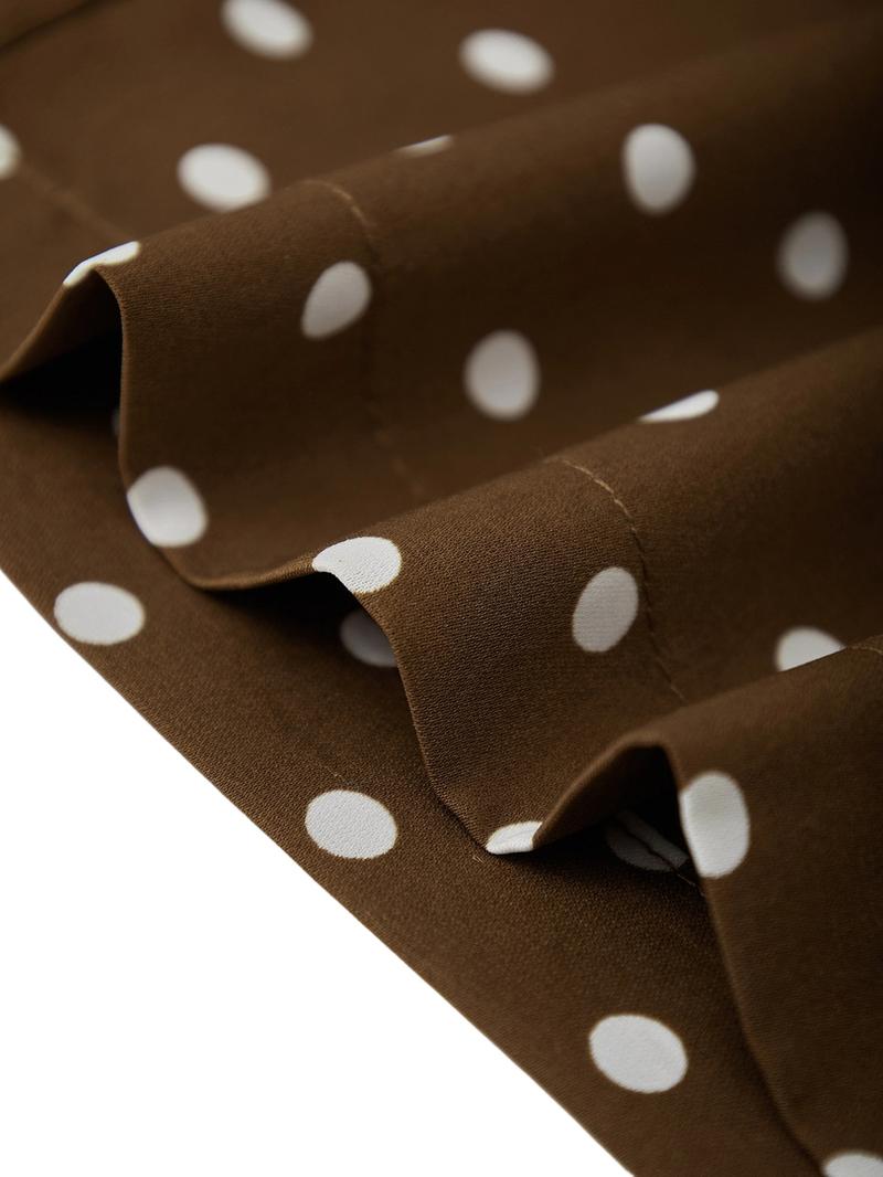 Women's Satin Polka Dot Wide Leg Pants, Casual Lounge Pants, Casual Loose Fit Drawstring Waist, Beach Travel Vacation Straight Leg Pockets