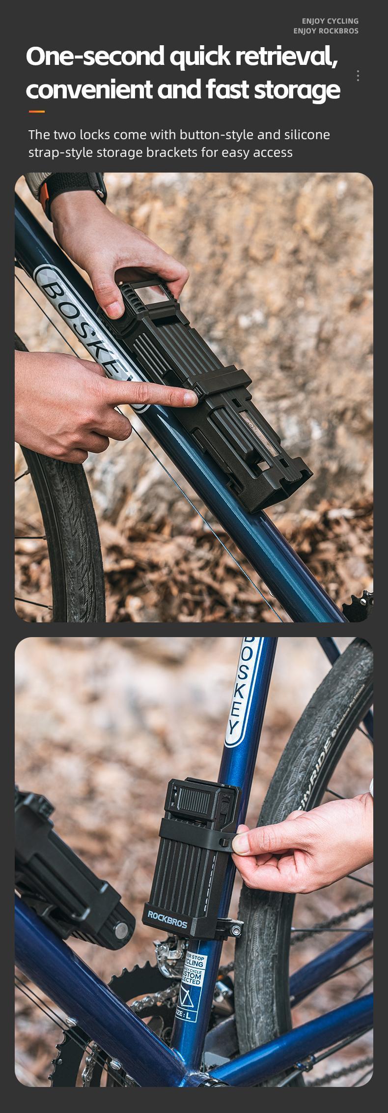 ROCKBROS Anti-Theft Folding Bike Lock,Bold Diameter 0.7cm,High-Strength ABS Material,Portable Folding Key Lock Bicycle Motorcycle Electric Vehicle