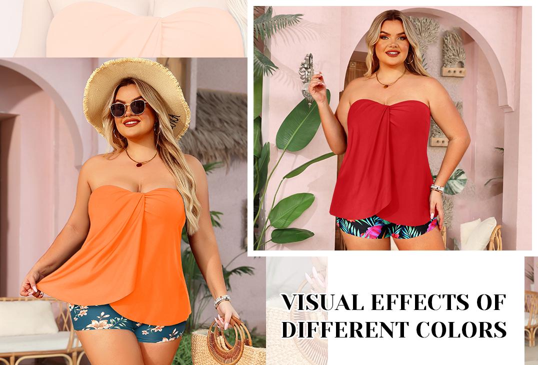 Daci Plus Size Bandeau Tankini Swimsuit for Women Two Piece Halter Swim Top with Shorts Flyaway Tummy Control Bathing Suits