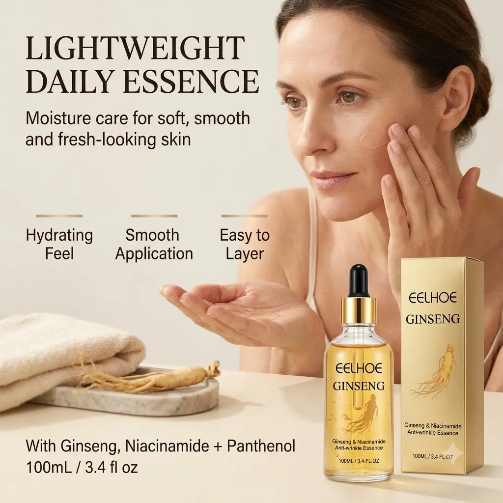 Ginseng Face Serum with Panthenol and Glycerin, Lightweight Hydrating Facial Serum for Dry, Dull-Looking Skin, Daily Moisturizing Care for Smoother, Softer, Supple and Radiant-Looking Skin