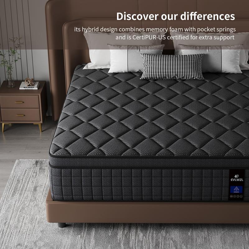 【EVLWZL】8/10/12/14 Inch Twin, Full, Queen, King Mattress Memory Foam And Spring, Hybrid MattressMedium Firmness, Lumbar Support, For Home Rooms Hotels, Boxed Halloween ChristmasGift Furniture Ergonomic queen size mattress Interior Modern
