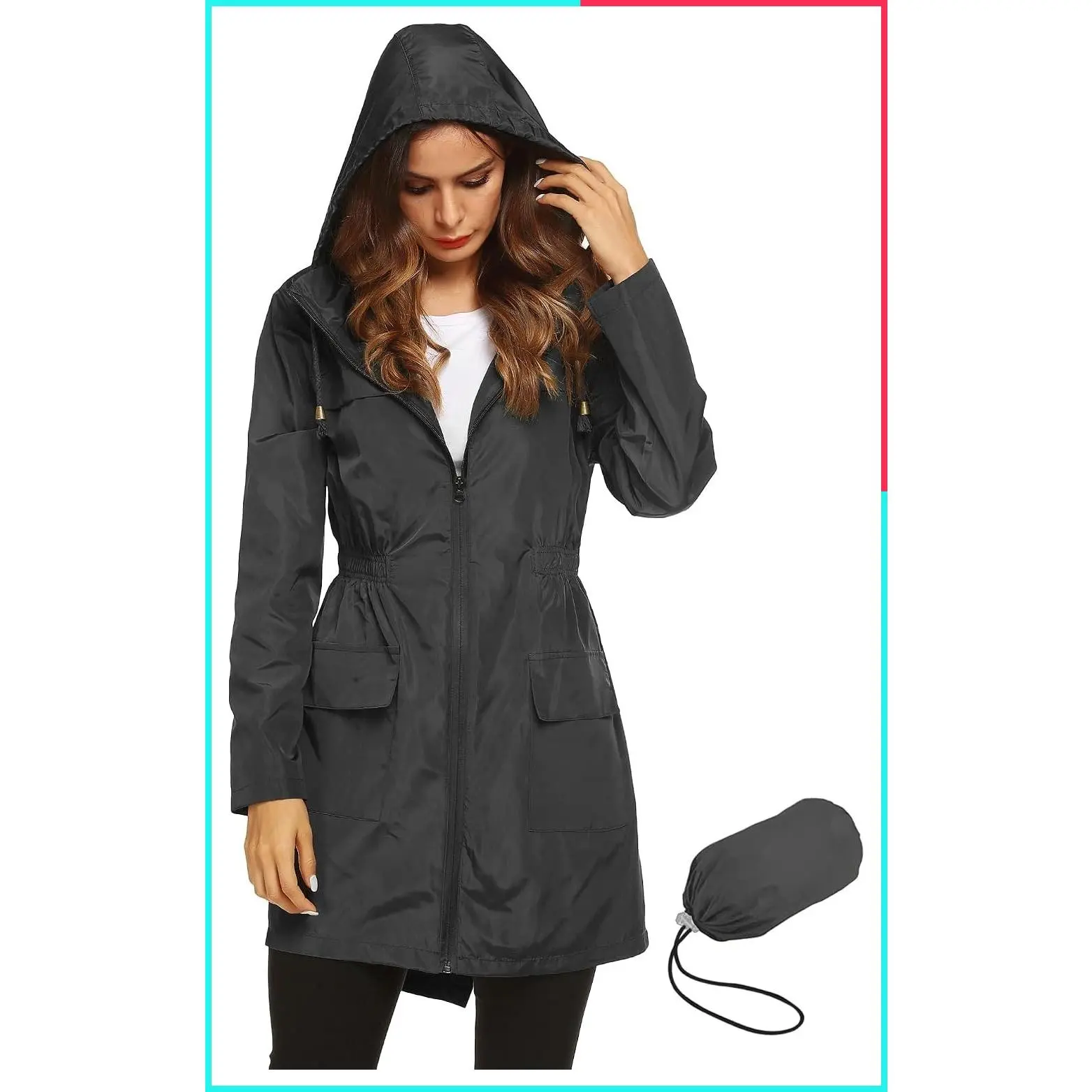 Women's Waterproof Lightweight Hooded Rain Jacket Active Outdoor Raincoat