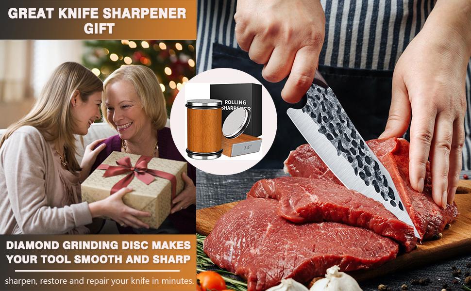 Rolling Knife Sharpener Kit, Knife Sharpening Tool, Roller Knife Sharpener with Diamond Stone for Kitchen, Wooden Rolling Knife Sharpener, Rolling Knives Sharpeners with Angle 15° & 20° for honing knives