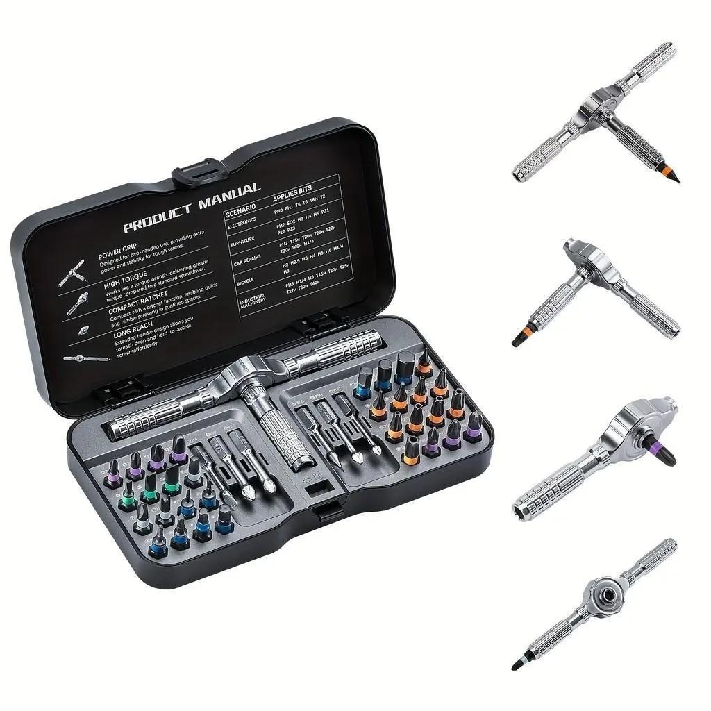 40-In-1 Ratchet Screwdriver, S2 Steel Tip, Magnetic Design, Multi-Functional Tool for Electrical Repair, Home Improvement, Bicycles, Hardware Tools