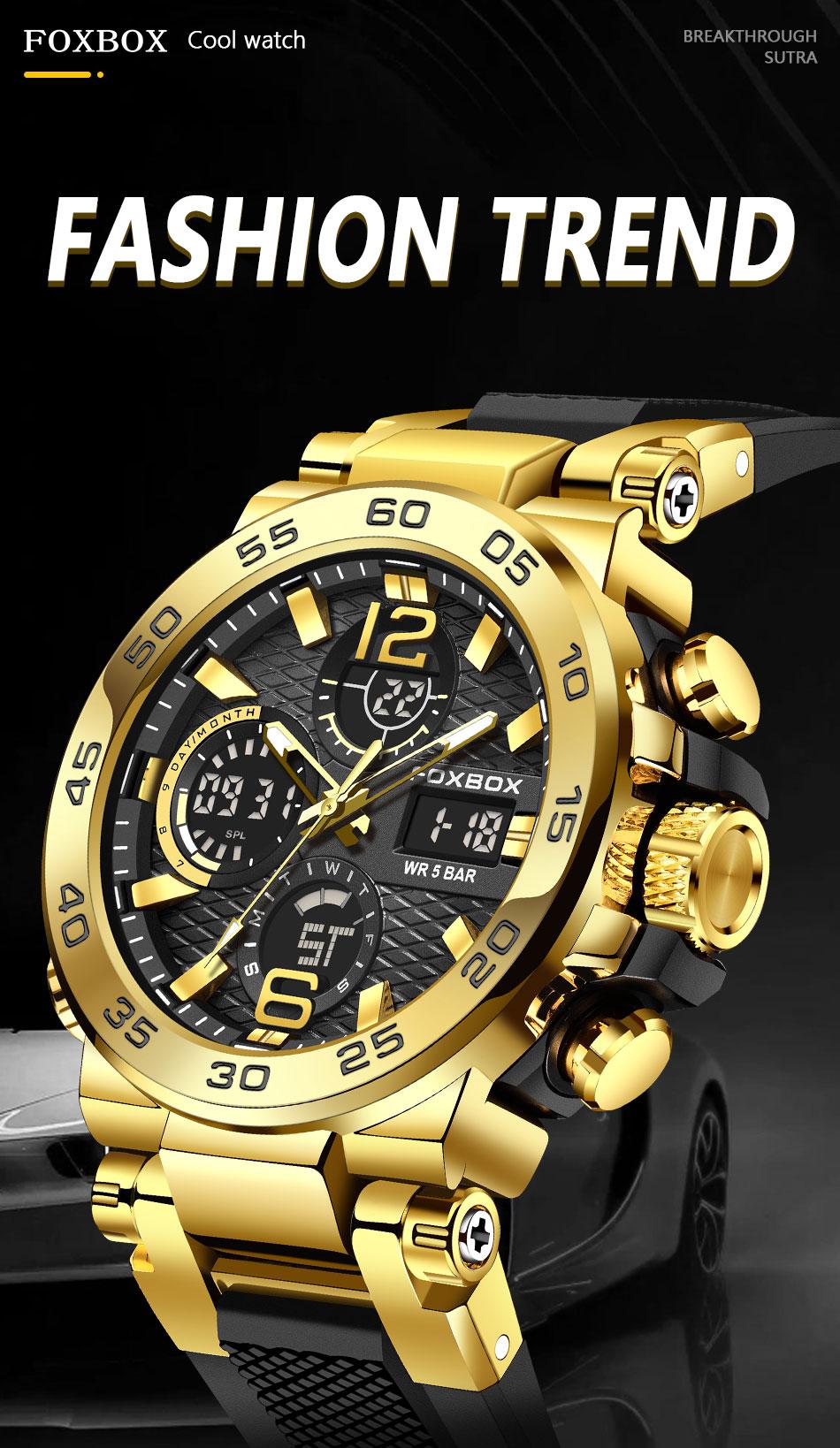 Foxbox Men's Sport Watch with Digital Display, Waterproof, and Luminous Features fox box, digital display Luxury Designer