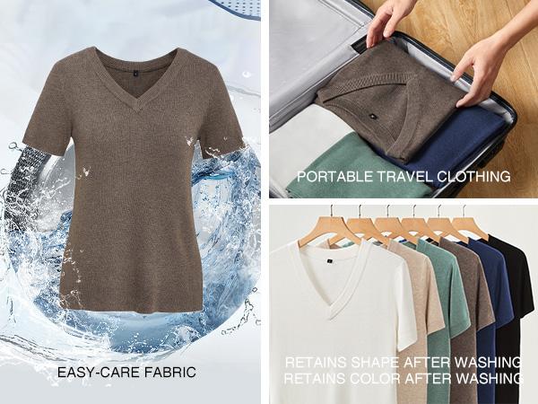 Arach&Cloz 2026 Womens Wool Blend Sweater Soft V Neck Short Sleeve Spring Fashion Pullover Tops Business Casual Outfits