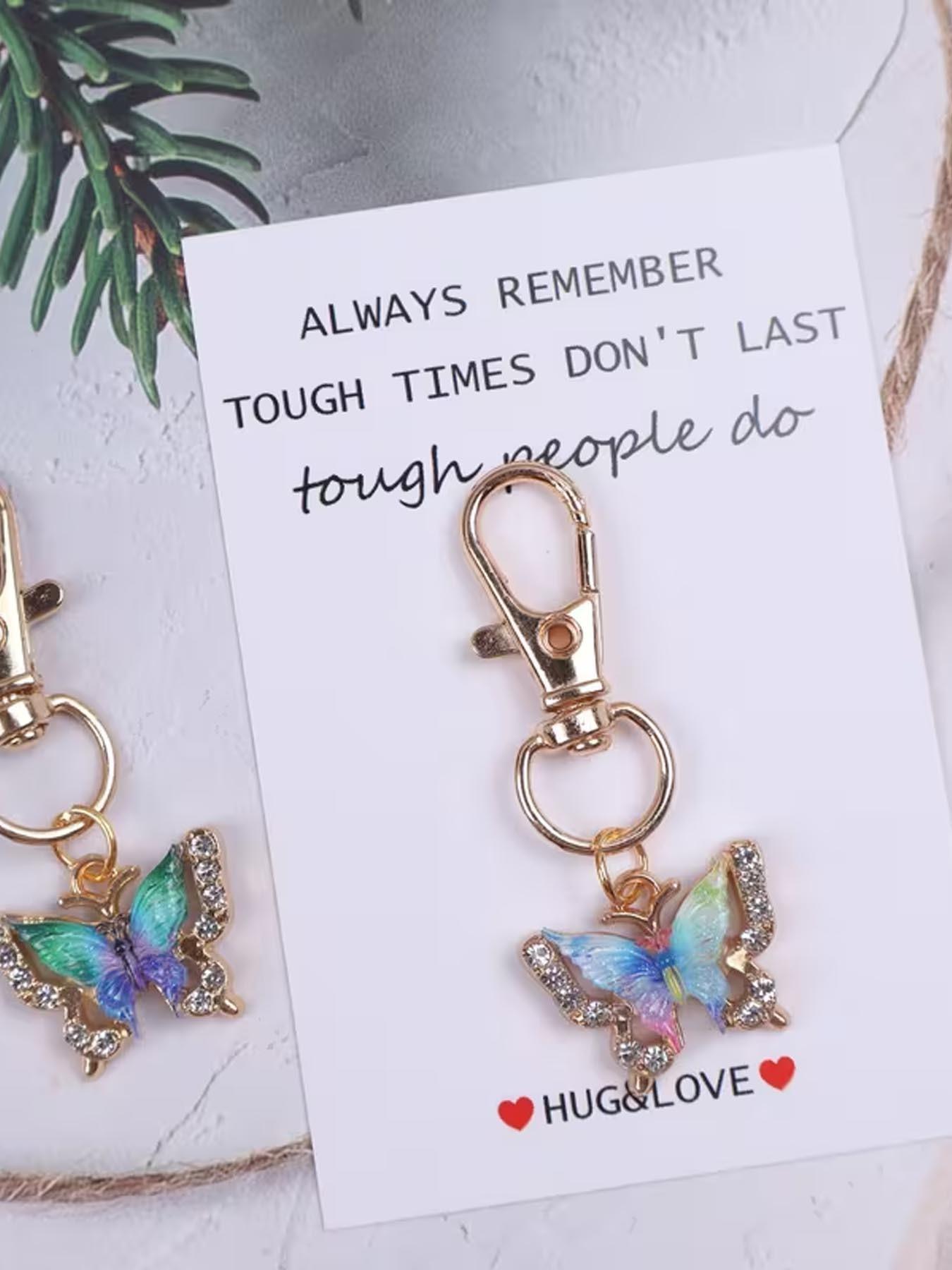 12PCS  Multi-color Small BUTTERFLY Keychain Set With 'HUG&LOVE' Pocket Hug Token, Used For Backpacks, Handbags And Car Key Decoration Accessories, For Anyone Who Needs Support And Affirmation. Fashion Commemorative Gift