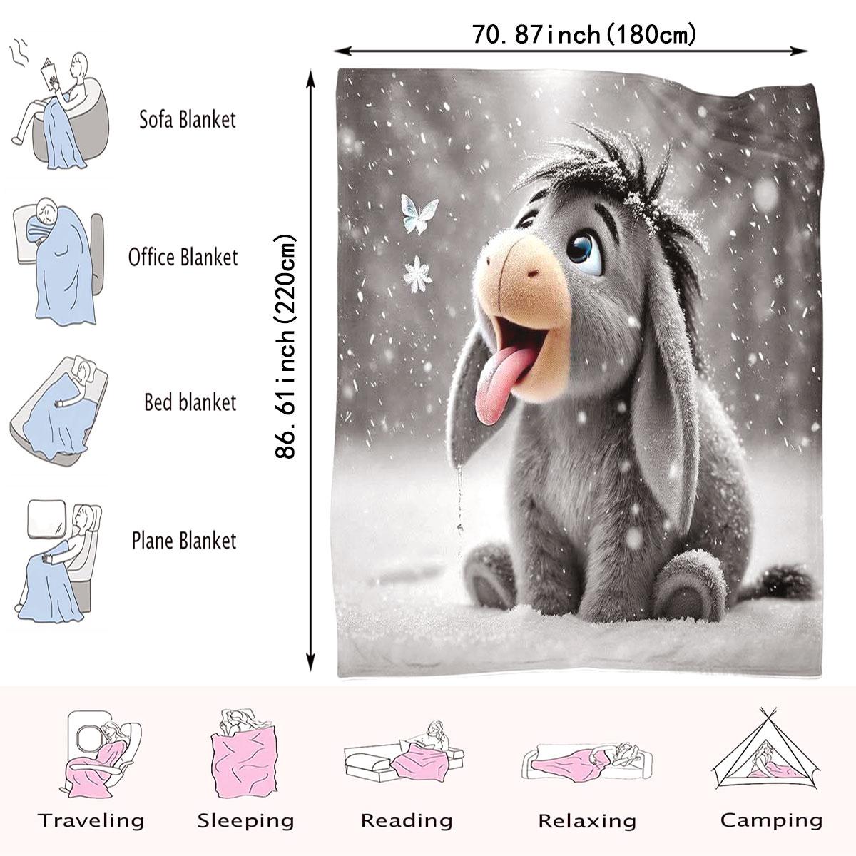 Adorable Donkey Ear Snow Rug, Perfect Home Use, Festival Gift Blanket, Cute Design, Suitable for All Seasons, 1 Piece