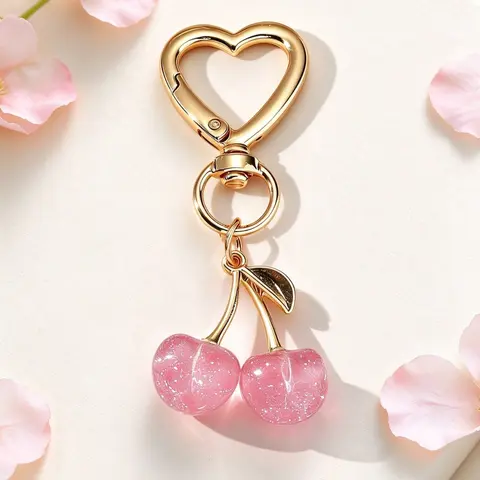 Chic Cherry Keychain for Women, Alloy Material, Minimalist Style, Ideal for Bags & Keys, Perfect Gift Idea, Plain Pattern Design