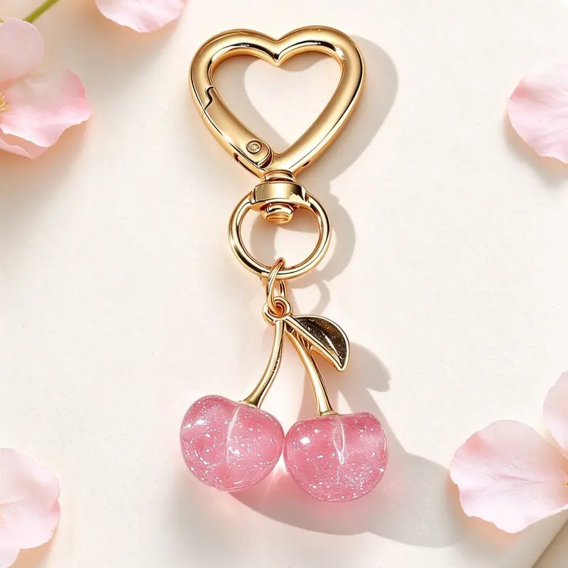 Chic Cherry Keychain for Women, Alloy Material, Minimalist Style, Ideal for Bags & Keys, Perfect Gift Idea, Plain Pattern Design
