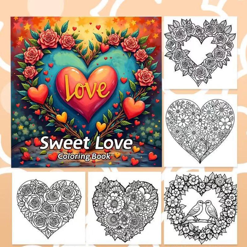 Sweet Love Coloring Book, Stress Relief Tool, Perfect for Couples, Valentine's Day Gift, Adult Coloring Book, Fine Lines, Beautiful Scenes