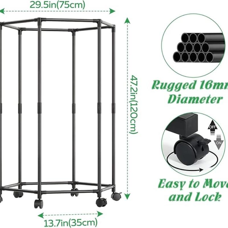 Hexagonal Rotating Clothes Hanger, Self-Standing Vertical Clothing Rack, Space-Saving for Laundry Room, Home Storage, /