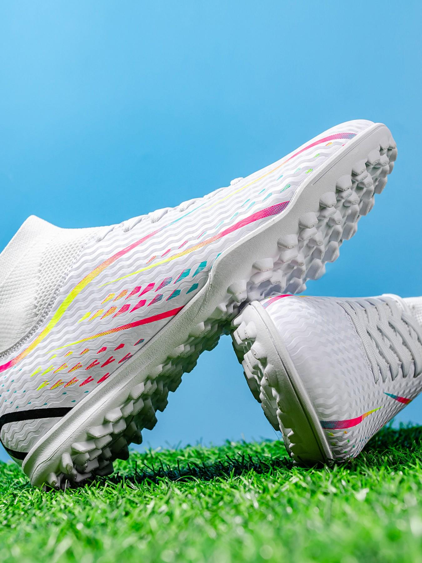 Men's Football Shoes TF Studs, Outdoor Sports Cleats, Durable Anti-Slip, Superior Grip, Ankle Protection, Rubber Sole, All-Season Use