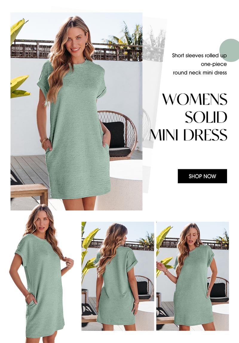 EVALESS Women's Casual Loose Mini Dress 2026 Crewneck Lightweight Batwing Shortsleeve Stretchy Slim Comfortable Summer Outfits for Beach & Everyday Wear EVALESS Women's Casual Loose Mini Dress 2026 Crewneck Lightweight Batwing Shortsleeve Stretchy Slim Comfortable Summer Outfits for Beach & Everyday Wear