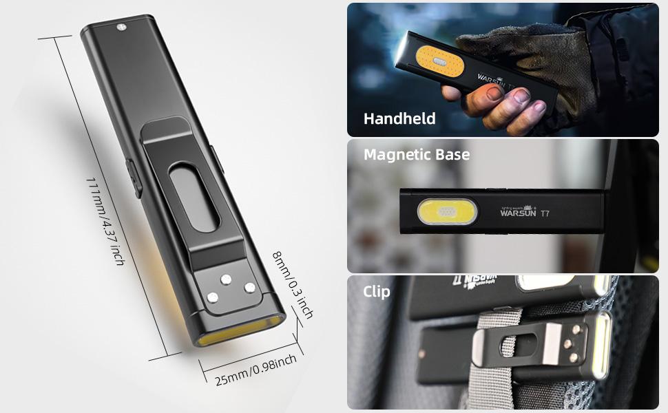 【Holiday Haul】 WARSUN T7 EDC Flashlight, Compact Multi-Mode Pocket LED Flashlight, USB-C Rechargeable, IPX4, Dual Material, Red/Blue Strobe