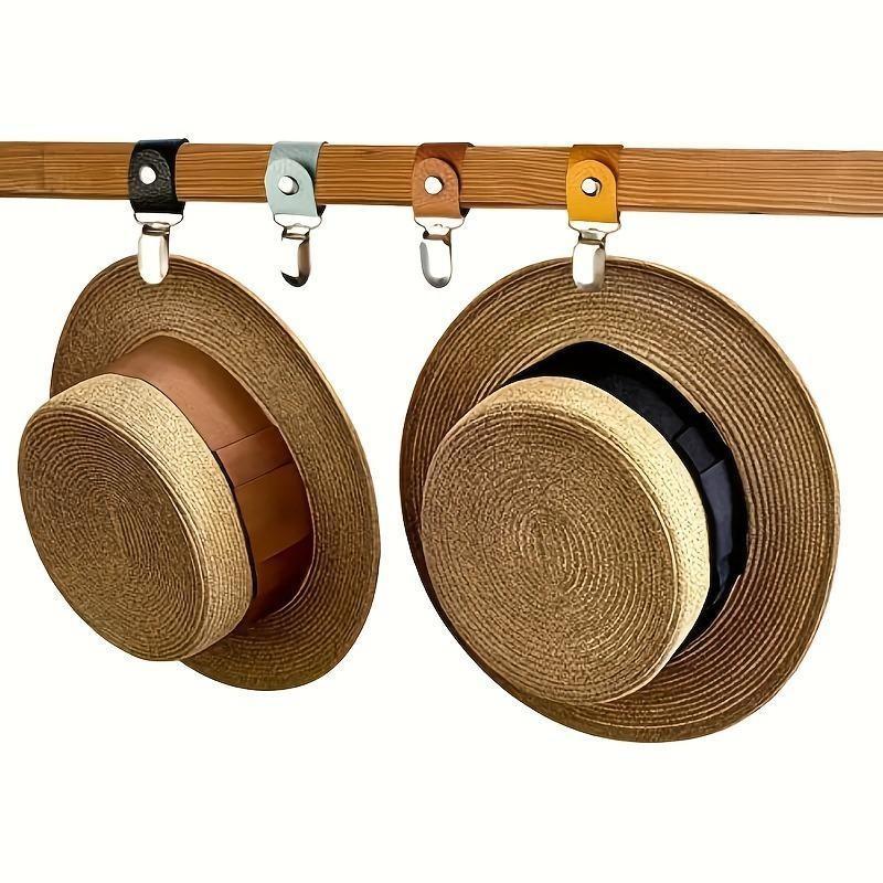 4 Pack PU Leather Multi-Functional Hat Rack Clips, Securely Hang Hats on Bags or Luggage, Travel Camping Outdoor Adventure, Compact Durable Easy Use