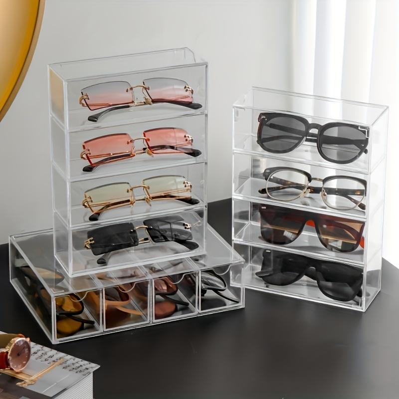 Clear Acrylic Sunglasses Storage Box, 1 Count 4 Layer Sunglasses Display Box, Sunglasses Organizer, Home Organizer for Living Room Bedroom, Dustproof Stackable, Display Storage Rack