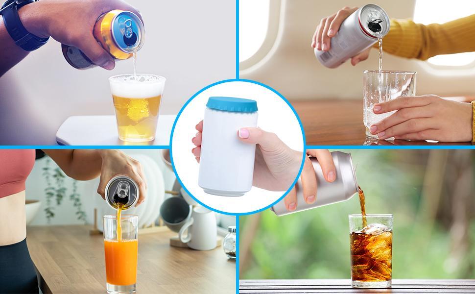 6-Pack Silicone Soda Can Covers, Reusable Pop Stopper Lids, Leakproof Can Protectors for Soda, Beer, Juice, Coke & Beverage Drinkware, Travel & Outdoor Use
