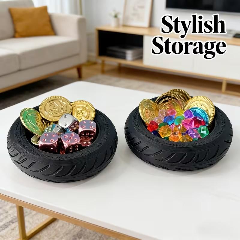 Tire Storage Box, Novelty Car Tire Organizer Tray, Home Decor Shelf, Key and Coin Holder, Perfect Gift for Motorcycle Enthusiasts