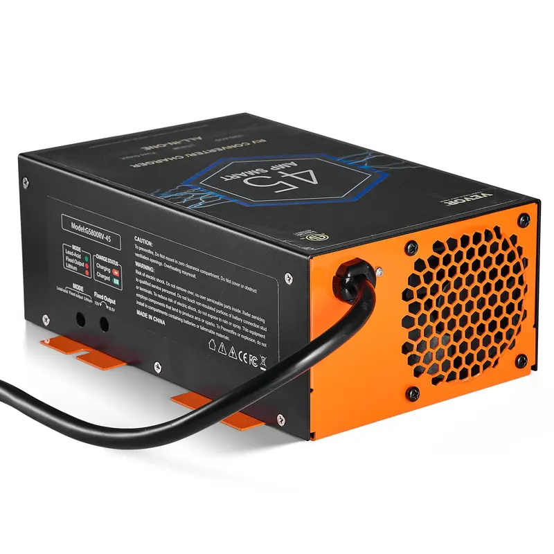 VEVOR 45A RV Power Converter Battery Charger, 110V/120V AC to 12V DC, 4-Stage Smart Charging, 13.0-16.5V Adjustable Operating Range, 30Ah-50Ah Compatible, for Lithium/Lead Acid Batteries, ETL Listed, Advanced Protection, Backup Fuse, Ideal for Road Trips
