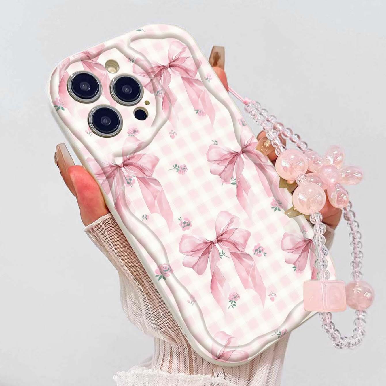 Butterfly Flower Strap Pattern Tpu Wave Edge Anti-Drop Phone Case for Apple iPhone 17 Pro Max/16/16 Pro Max/11/13/14/15, Girl's Gift