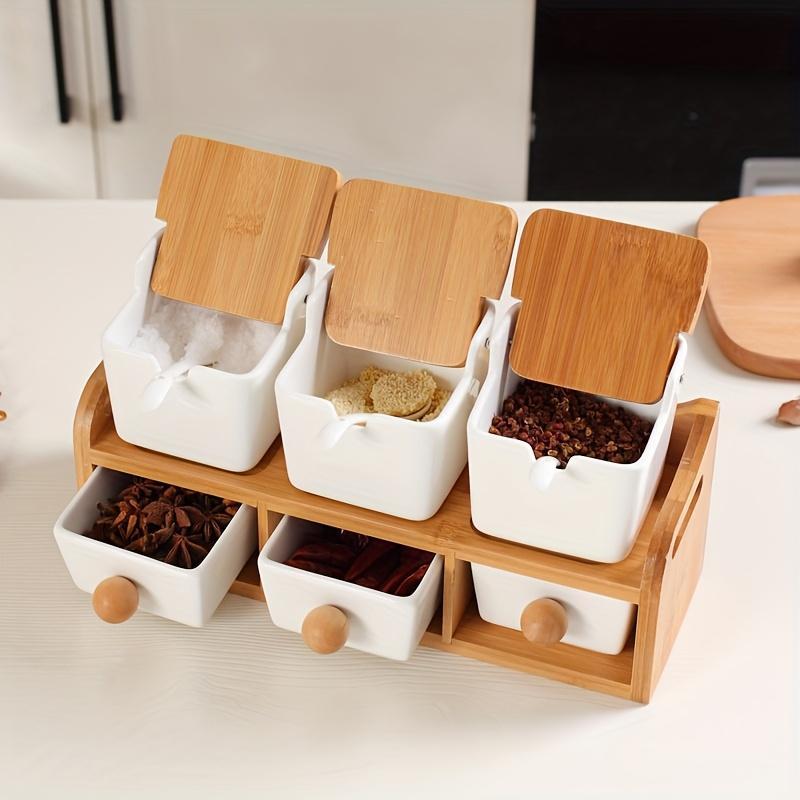 Scandinavian Minimalist Seasoning Box Set Home Spice Jars Ceramic Condiment Bottles Storage Container Kitchen White Rack with Shelf