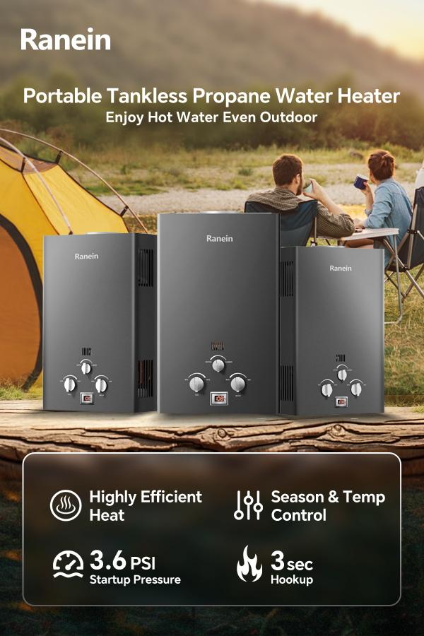 Ranein 12L Tankless Water Heater, Propane Gas, Outdoor Up to 3.18 GPM, 68,000 BTU On-Demand Instant Hot Water Heater