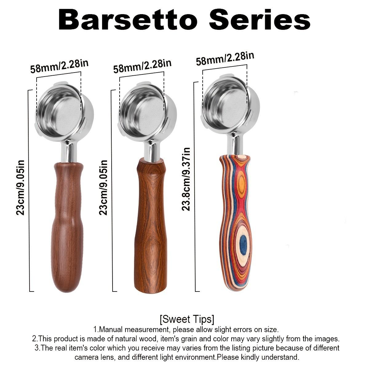 58mm Espresso Bottomless Portafilter Tool - 3 Ears Bottomless Portafilter with Solid Wood Handle, Stainless Steel Naked Portafilter Along with Filter Basket + Storage Box, Compatible with Barsetto BAE01, BAE02, Calphalon Temp IQ