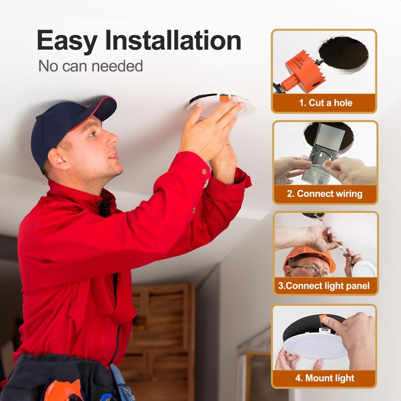 DAYBETTER 6 Inch 5 CCT Led Recessed Ceiling Light With Junction Box, 2700k/ 3000k/ 3500k/ 4000k/ 5000k, 1050lm, 12w Equivalent To 110w, High Brightness Dimmable Pot Light Downlight, Energy Star.