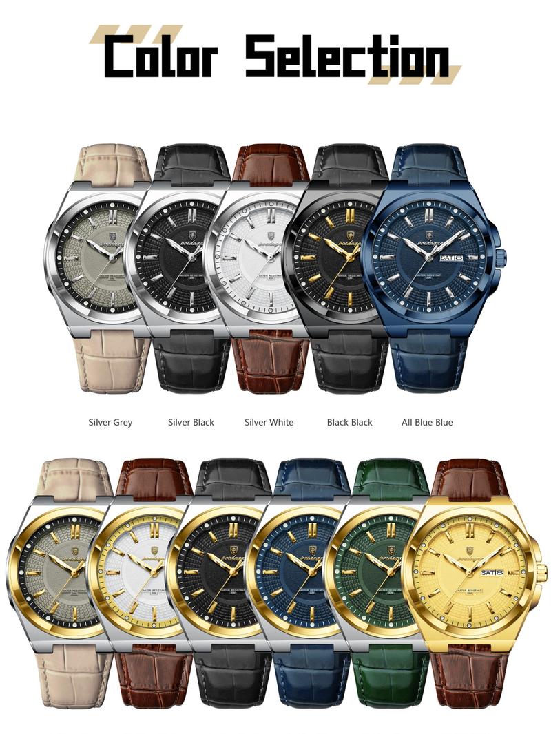 POEDAGAR Luxury Original Man Wristwatch Luminous Date Week Quartz Men's Watches High Quality Casual Leather Men Watch High End Watch