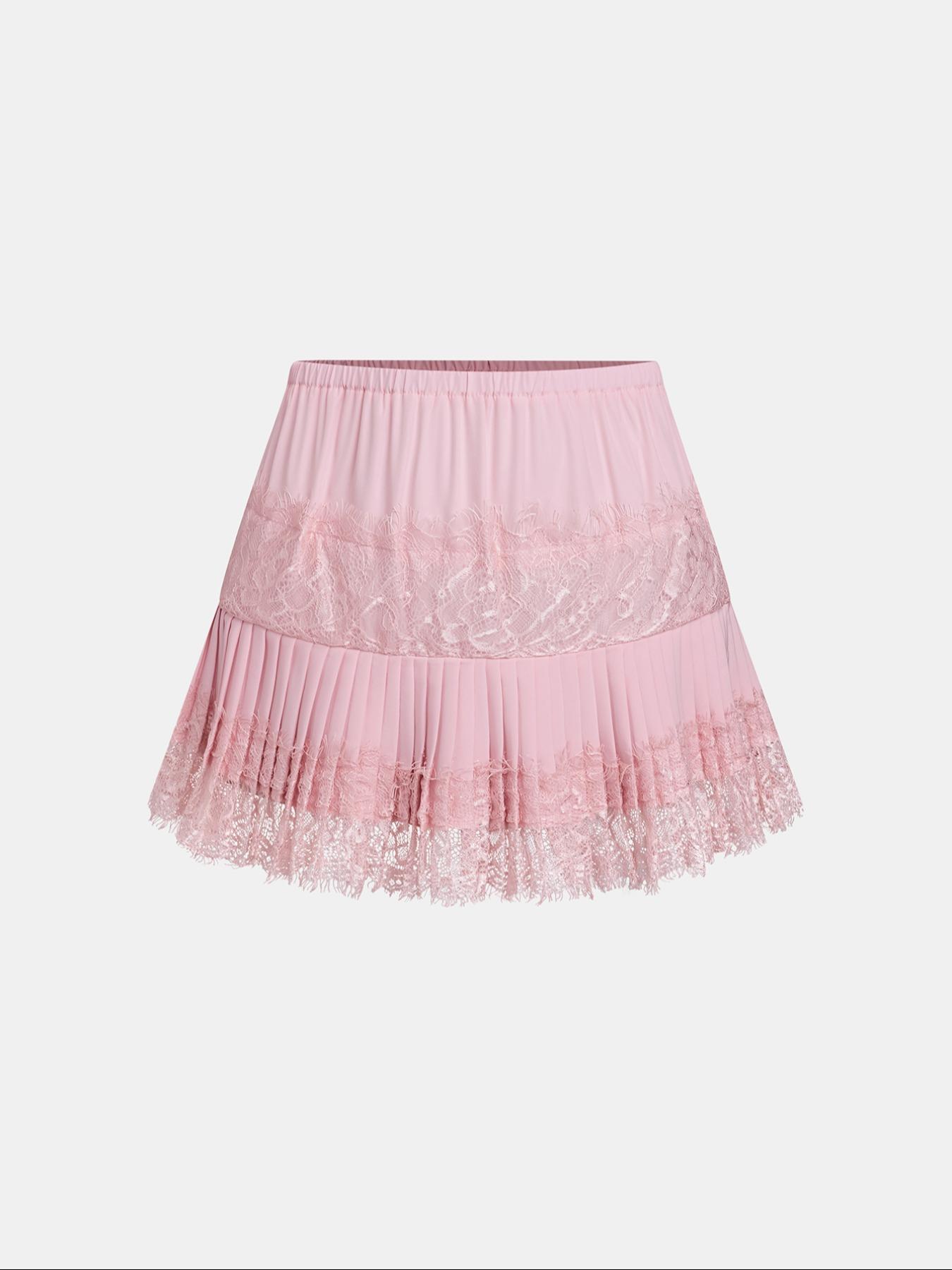 1 piece Women's Lace Patchwork Ruffle Short Skirt, Elegant Sweet Style, Long Leg Look, Perfect for Casual & Party Wear