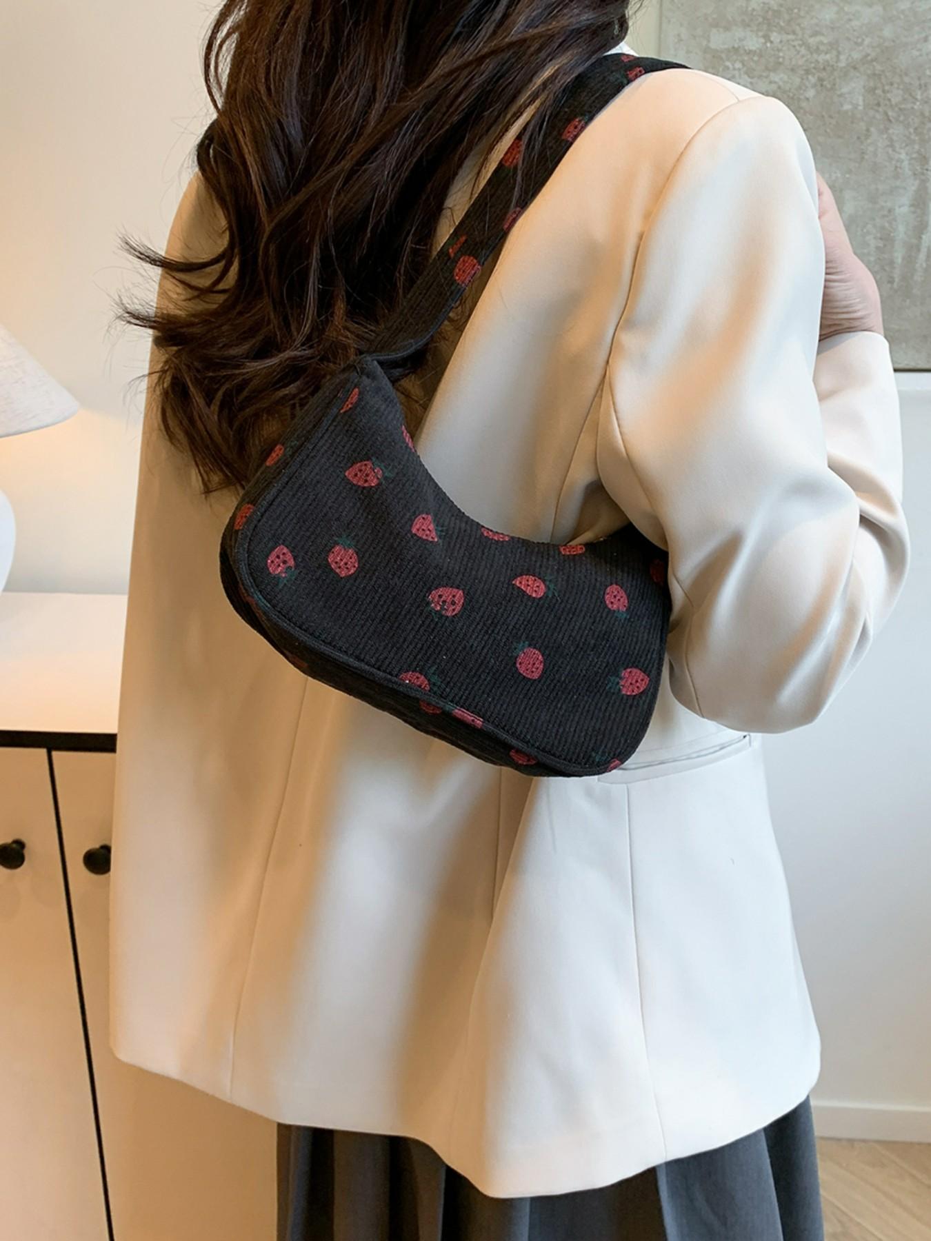 Fashionable Fruit Print Shoulder Bag, Large Capacity, Cute and Fresh Design, Versatile Plain Color Backpack, Perfect for Daily Use