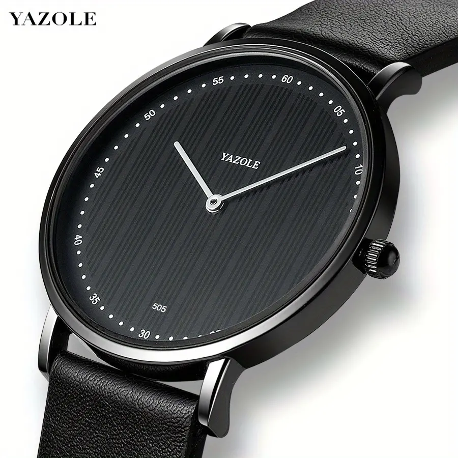 YAZOLE Minimalist Business Quartz Watch for Men, Silvery/Black Case Simple Large Dial Men's Watches Fashion Leather Strap Casual Sport Wristwatch, Elegant Daily Office Casual Timepiece, Father's Day Birthday Gifts Christmas Gifts