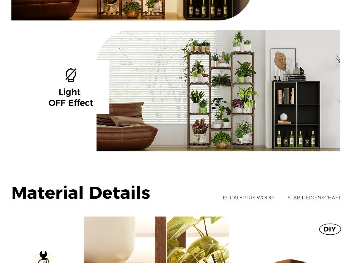 Bamworld Plant Shelf with Grow Light Plant Stand for Mutiple Pots Large Plant Holder for Living Room Patio Boho Home Decor for Gardening Warm Light