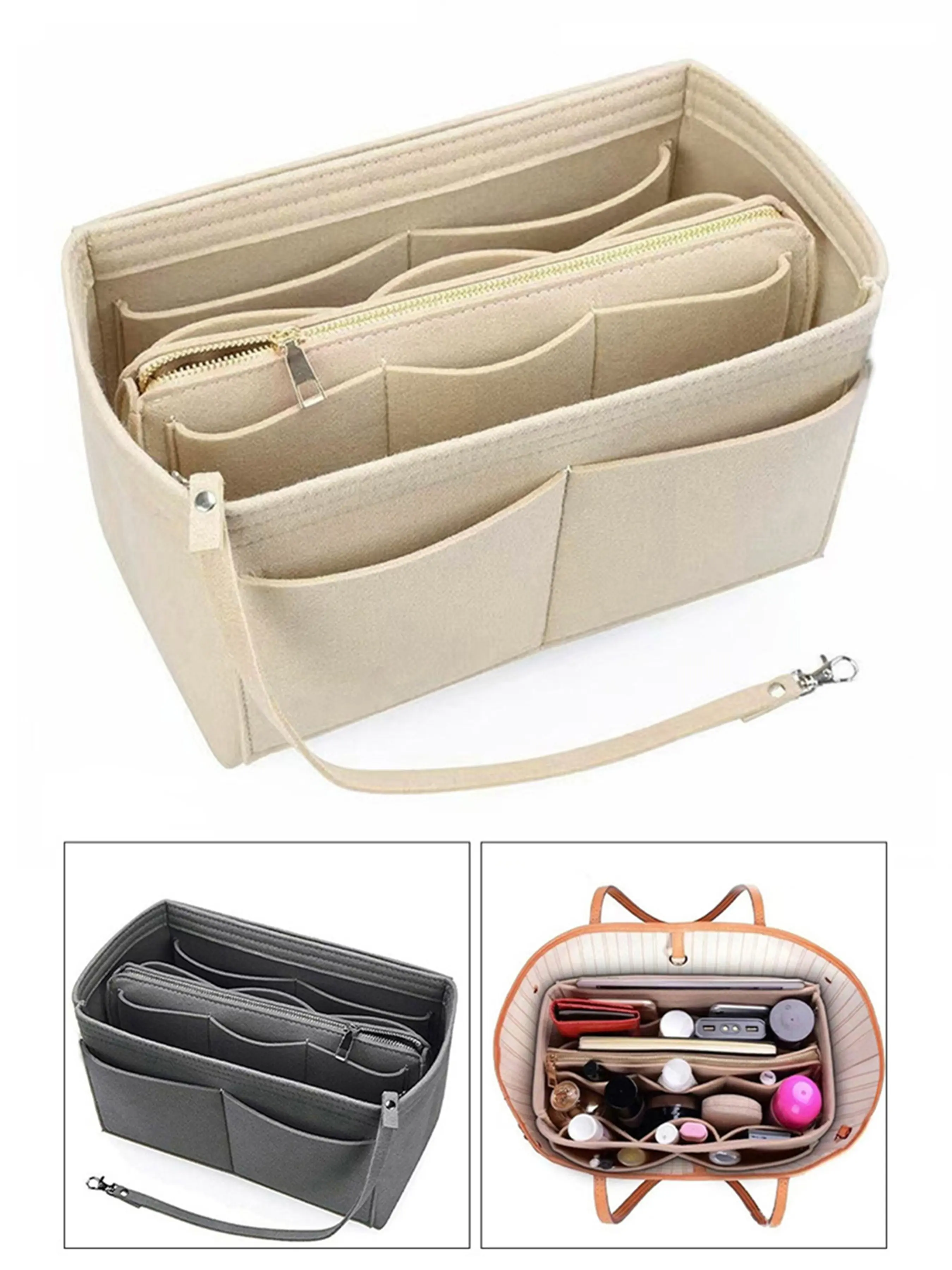 Single Piece Felt Inner Pouch, Cosmetic Organizer Bag for Women, Handheld Inner Pouch, Sortable Medium Large Insert Storage Bag, Portable Organizer Bag