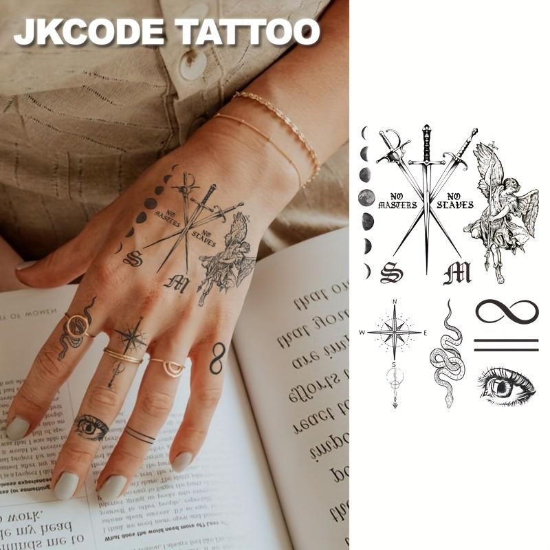 Herbal Hand Tattoo Stickers Set, Bat Letter Poison Snake Sun Polar Star Sword Eye Vintage Style Temporary Tattoos Gift