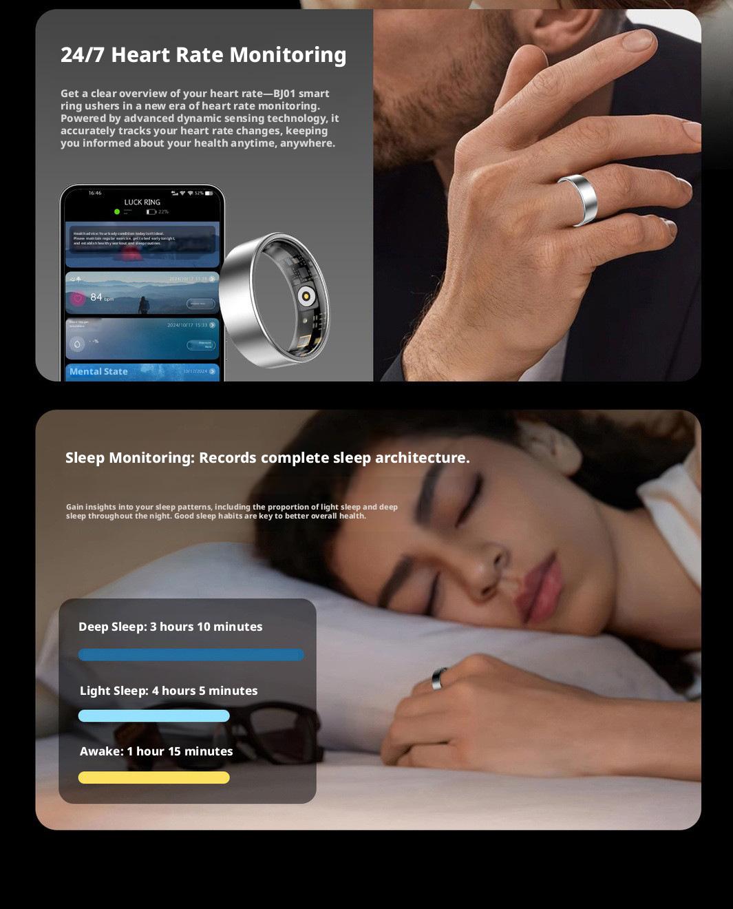 Wearable Smart Ring Tracker, Rechargeable & Long Battery Life Fitness & Activity Tracker with 24H Heart Rate Tracking, HRV, Blood Oxygen, Sleep Monitoring, Real-Time Data Sync to Phone, Gesture Control, Waterproof for Sports Wellness, Unisex Adults, Pedom