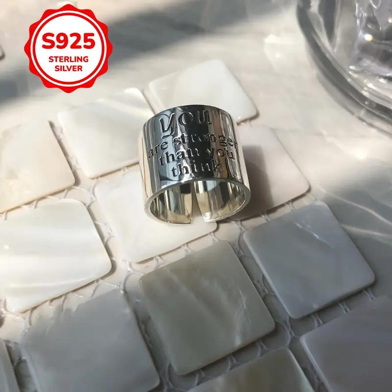 Letter inspirational ring, 925 silver ring, inspiration carving, adjustable size ring, hypoallergenic broadband, fashionable and diverse, classic and eye-catching jewelry, suitable for daily and party wear
