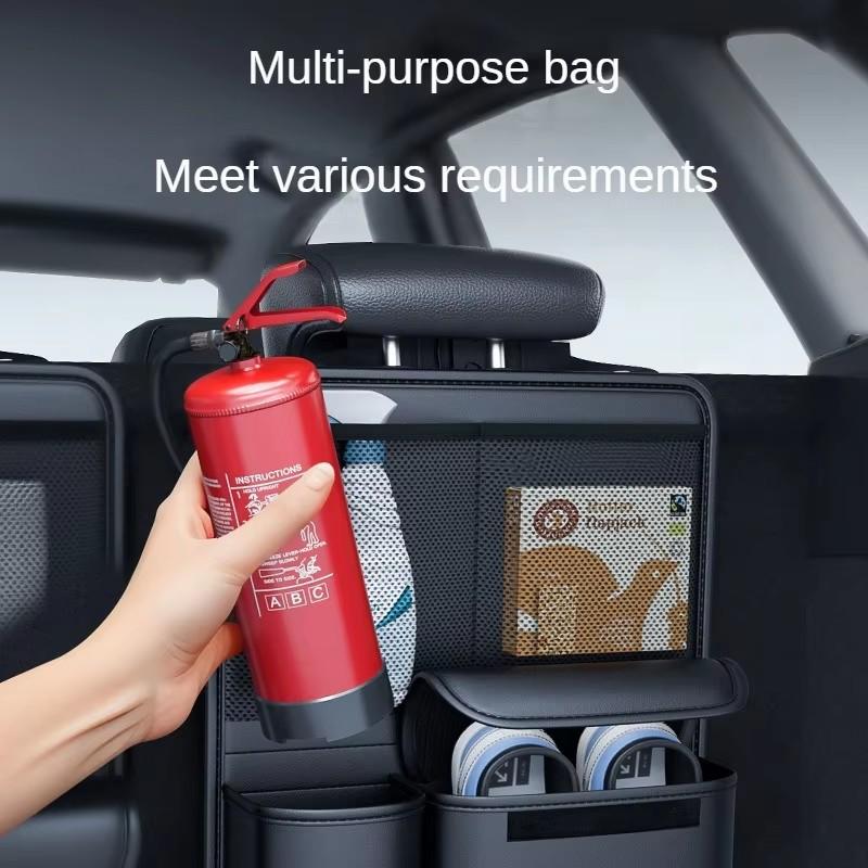 Kcimo Foldable PU Leather Car Trunk Organizer Bag, Multi-Functional Tool Storage Holder, Suv Rear Seat Hanging Design, Car Trunk Organiser