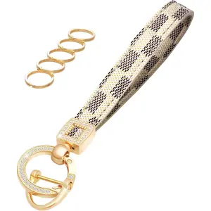 OHKYOOT Leather Wristlet Keychain,Wrist Keychain Car Key Chain with 5 Key Ring and Anti-Lost D Ring