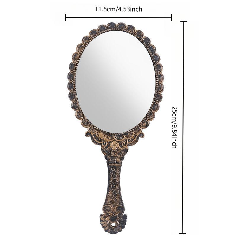 Retro distressed handle makeup mirror, vintage European style portable vanity mirror, high-definition round handheld mirror, vintage design, suitable for makeup, skincare, travel, and home decoration