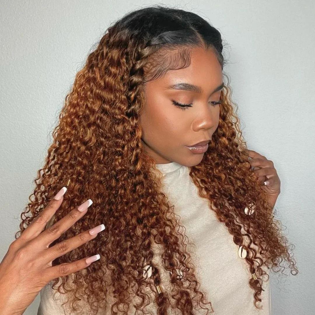 Soft Non-Glue Pre-Banked 26 Inch Long 180 Density Daily Gradient Curly Wig, Ombre Brown 13x4x1 Lace Front Full Cap, Heat Resistant, Glueless Synthetic Wig