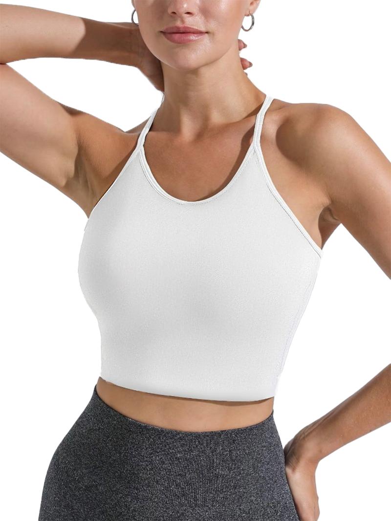 FireSwan Camisole Standppy Sports Bras for Women-Womens Yoga Workout Tops Longline Spaghetti Adjustable Removable Padded Wirefree Build in Casual Bra Seamless Wireless
