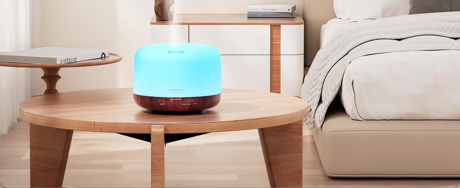ASAKUKI 500ml Essential Oil Diffuser for Home, Aromatherapy Humidifiers, Auto-Off, Room Decor, Air Purifier, Aromatic Ambient Mist Nebulizer Relaxing, Waterless Auto Shut-off, Reddish-Brown