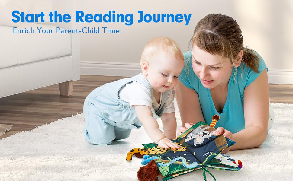 Hahaland Jungly Tails Baby Cloth Book -  Infant Tummy Time Toy Sensory Toys Touch Feel Baby Gifts for Boy Girl Early Learning Toy Early Education Montessori Sensory Infant Toy Newborn Baby Shower Gift