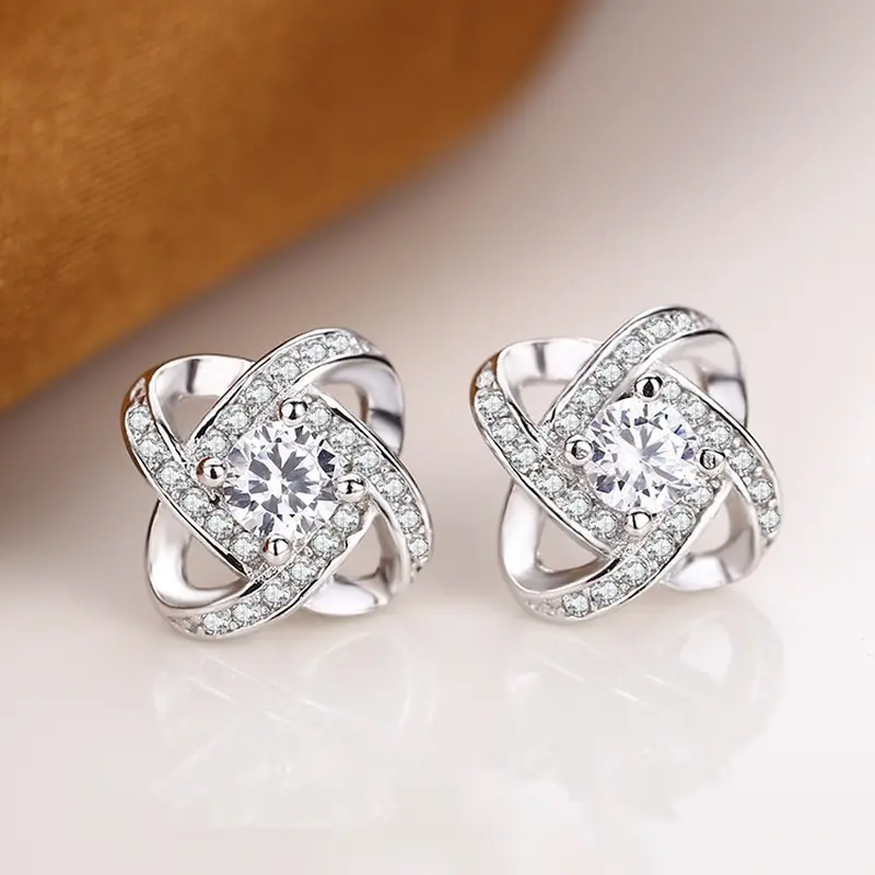 women jewelry crystal wedding engagement moissanite four leaf clover lucky korean style earrings for women artificial gemstone earrings perfect for wedding engagement party daily wear wholesale cross border e commerce