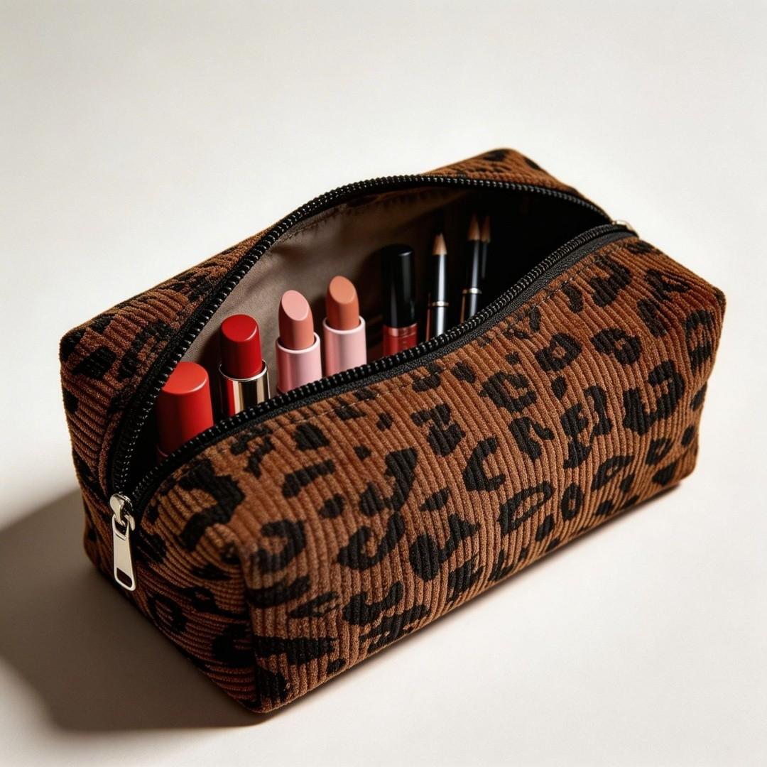 Large Capacity Leopard Print Makeup Bag, Gold Animal Pattern Cosmetic Storage, Makeup Storage Organizer, Durable Polyester Material, Ideal for Women, Teens, Travelers